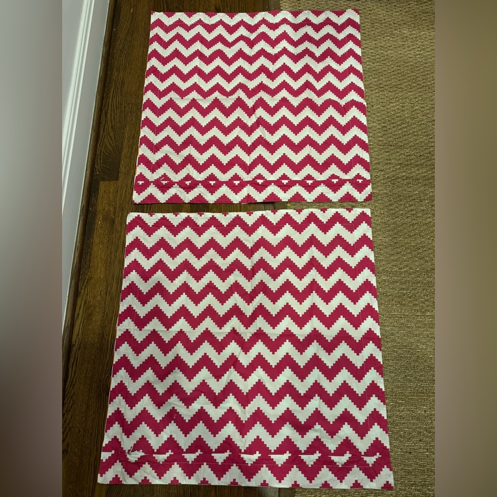 Pair of Jonathan Adler Happy Chic Chevron Pink / Orange Pillow Covers